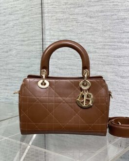 Dior Coffee-colored Grained Leather Handbag