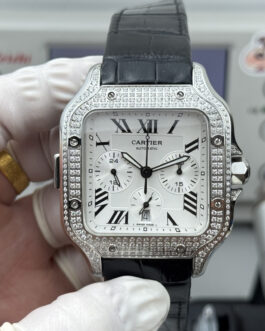 custom diamond set santos chronograph watch